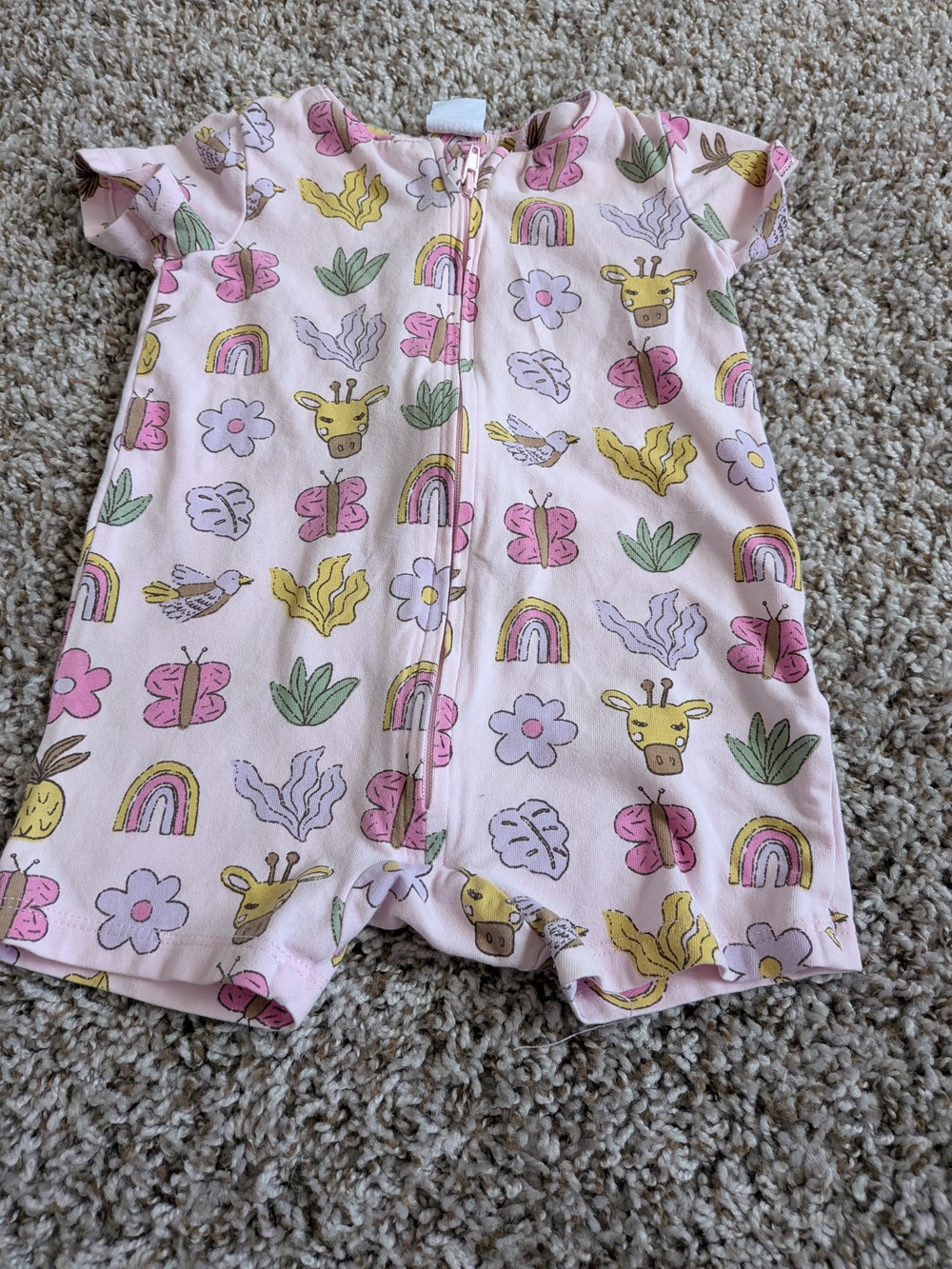 Cotton On Giraffe & Rainbow Short Sleeve Romper - Cute Allover Print Size 3/6 M